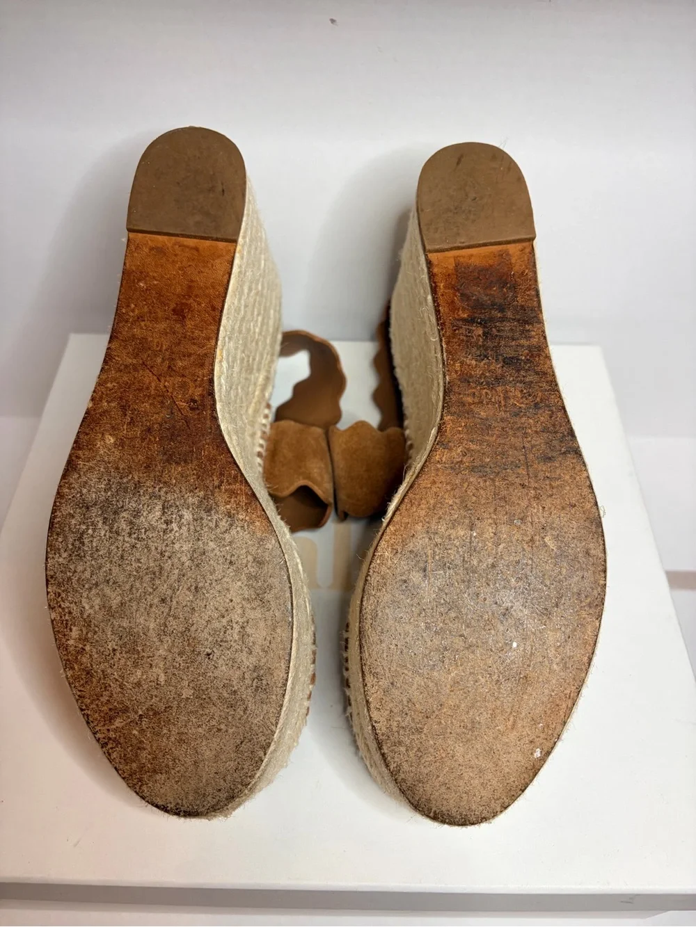 Chloe Suede Scalloped Espadrille Sandals in Tan